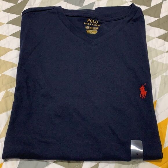 POLO RALPH LAUREN Featherweight Mesh V neck t-shirt in blue. NEW - Picture 1 of 4